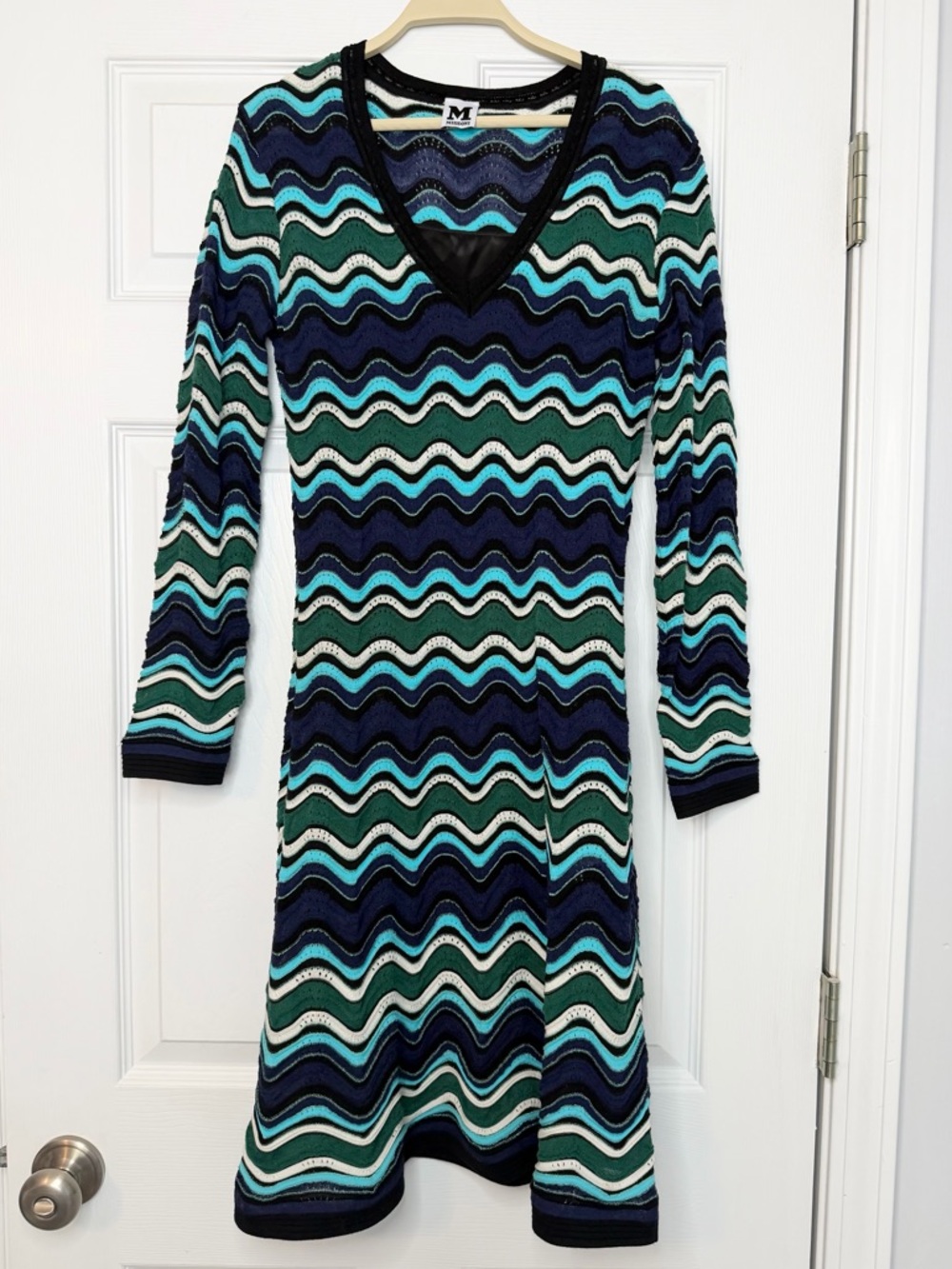 M Missoni Size 40 • Blue Textured Knit Dress.